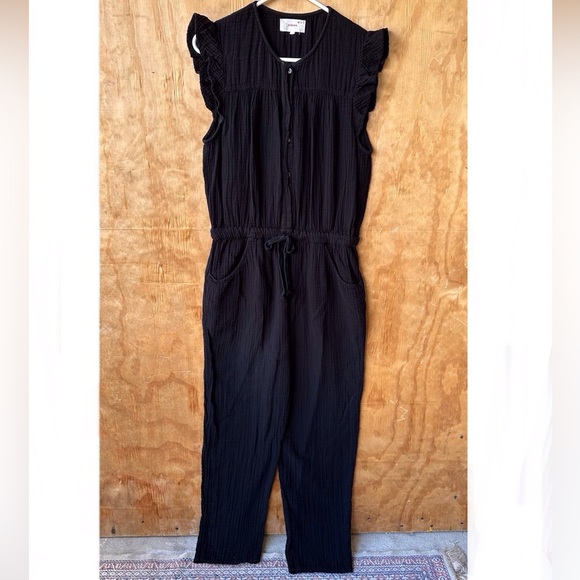 Xirena Loghan Black Cap Sleeve Gauze Straight Leg Tie Waist Jumpsuit - Picture 14 of 16